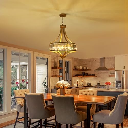 CNRATYE 20" Modern Crystal Chandelier, 5-Light Gold Dinning Room Light Fixtures Over Table, Hanging Round Pendant Chandelier for Kitchen Island Entryway Bedroom Office Bathroom Stairwell - Image 2