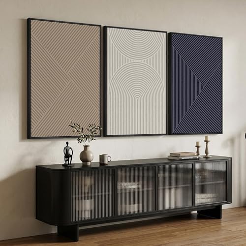 Large Framed Beige Blue Abstract Wall Art for Living Room, 3 Piece 24x36 In - Image 4