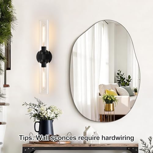 Indoi Matte Black Wall Sconces, Hardwired Bathroom Sconces Wall Lighting with Clear Glass, Modern Sconces Wall Light fixtures for Bathroom Mirror Living Room Hallway Bedroom - Image 5