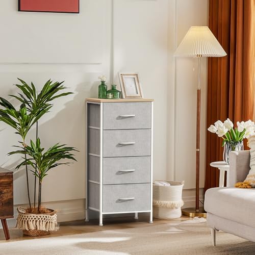 DUMOS Nightstand, Bedside Table with 4 Fabric Drawers - Image 2
