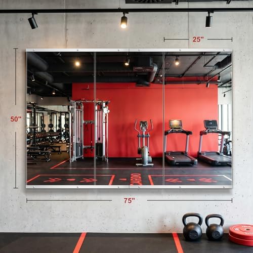 Home Gym Mirror for Wall, 50"x25"-3PCS Frameless Tempered Glass Mirror - Image 2