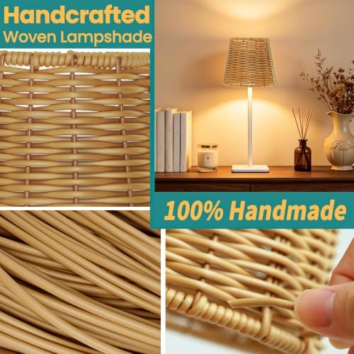 Mr. White Outdoor Waterproof Cordless Rechargeable Portable Touch Battery Operated Powered Set of 2 Table Lamp with Wicker lampshade for Restaurant Kitchen Patio Dinner Dining (Black 2 Pack) - Image 2
