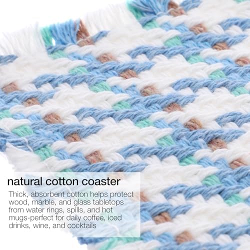 Set of 10 Fabric Drink Coasters, Handcrafted Cotton Woven Coasters for Table, Coastal Farmhouse Table Decor for Coffee Tea Cocktails, Absorbent Soft Desk Coasters for Kitchen Office, Housewarming Gift - Image 3