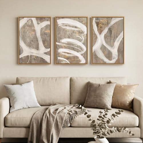 Framed Neutral Beige Abstract Wall Art for Bedroom, 3 Piece Set, 16x24 In - Image 2