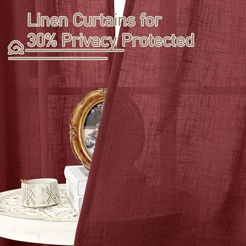 LAMIT Burgundy Red Linen Curtains 45 Inch Length for Bedroom 2 Panels - Image 5