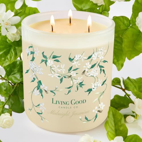 Jasmine Scented Beeswax Candle, Sandalwood & Vanilla, Subtle Floral, 90+ Hr by LivingGoodCandleCo