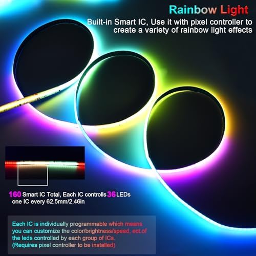Smart IC RGB COB LED Light Strip 33FT, 10mm Color Changing Tape Light - Image 3