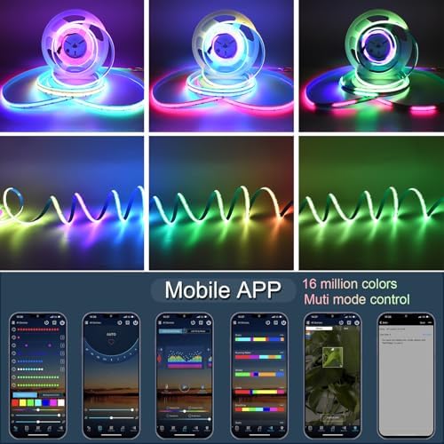 Smart IC RGB COB LED Light Strip 33FT, 10mm Color Changing Tape Light - Image 4