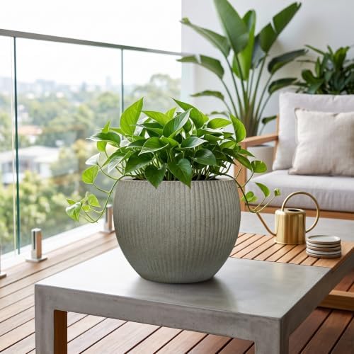 10.2"Dia x 7.8"H Modern Ribbed Plastic Planter Pot with Drainage - Image 6