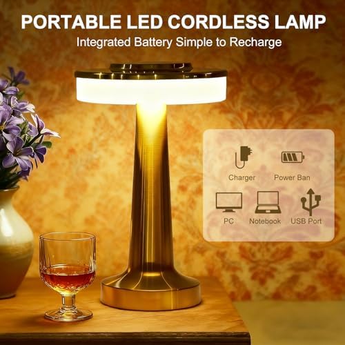 16 Pcs Gold Cordless Table Lamps with Touch Sensor Portable 3 Color Dimming up LED Table Lamp 15 Hours Rechargeable Battery Desk Light for Living Room Nursery Restaurant - Image 3