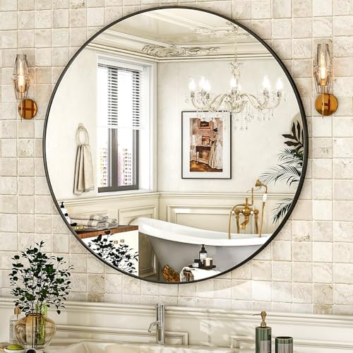 HARRITPURE Round Mirror 36 Black Wall Mounted Circle Mirrors - Image 2