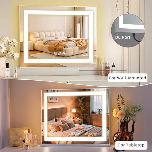 FENCHILIN Vanity Mirror with Lights, 22" x 19" Backlit + Front Lit Hollywood Makeup Mirror LED Strip with 3 Colors Modes Smart Touch for Dressing Room & Bedroom White - Image 5