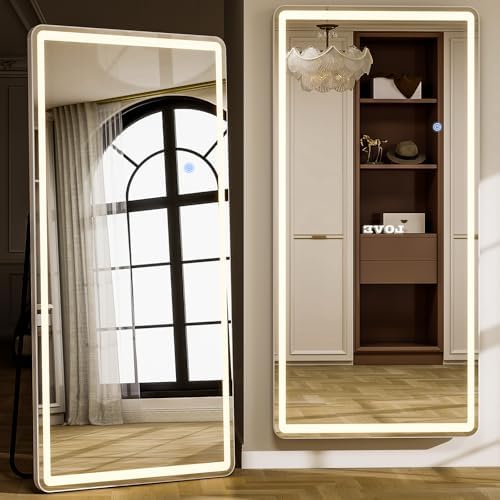 GLSLAND Full Length Mirror with Lights, 71"x30" Dimmable Floor Mirror – 3-Color Lighting, Standing or Wall-Mounted LED Body Mirror for Bedroom & Cloakroom by GLSLAND
