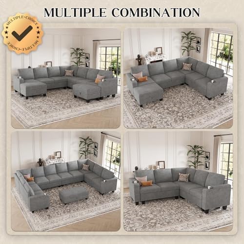 Belffin Modular Sectional Sofa Couch with Storage U Shape Convertible Corner Couches for Living Room Light Grey Couch - Image 5