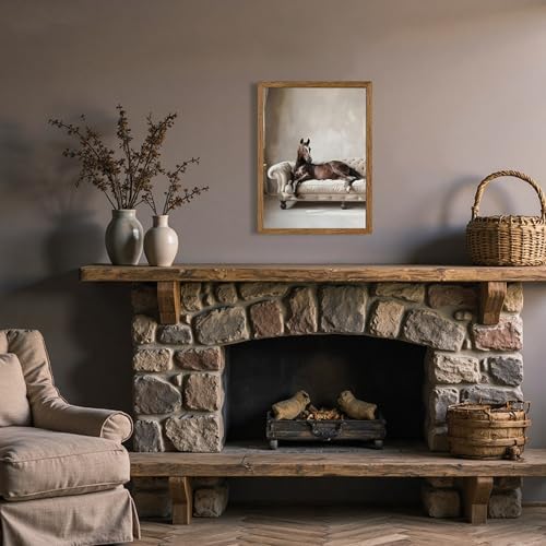 AVECCO Framed Horse Lying on Sofa Canvas Wall Art Vintage Decor 12x16 inch - Image 2