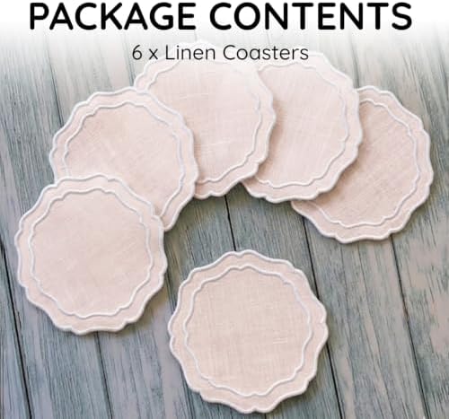 Linen Coasters for Drinks, Set of 6, 4.5 inch, Pink - Image 2