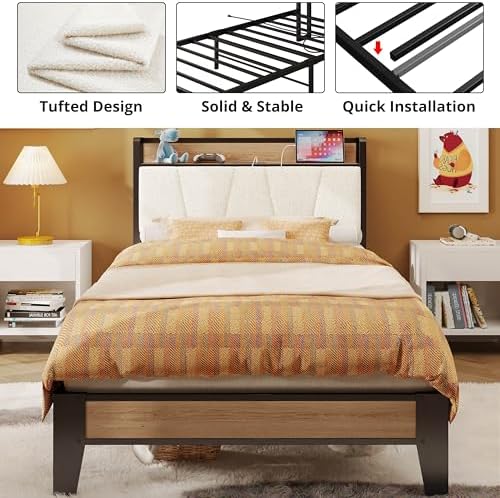 LIKIMIO XL Twin Size Bed Frame with Storage Headboard and Charging Station - Image 4