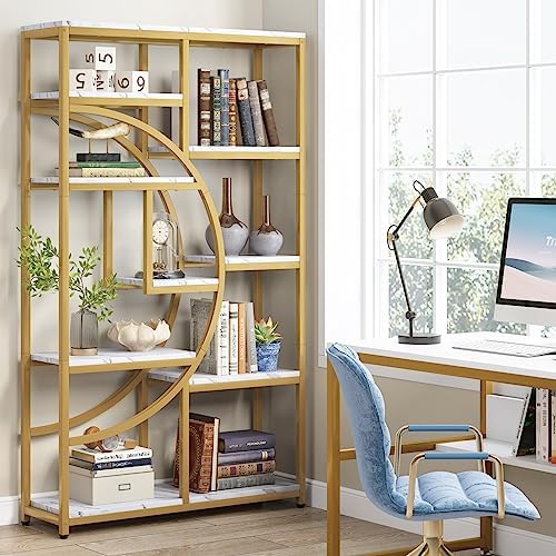 Tribesigns Industrial Bookshelf Bookcase with 9 Open Shelf (Gold) - Image 3
