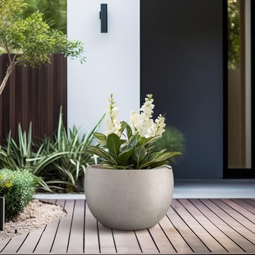 Kante Small Round Bowl Weathered Concrete Planter 11.8" Dia, Outdoor - Image 5