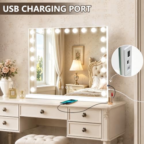 Ratsamee Hollywood Vanity Mirror with Lights, 21 Dimmable Bulbs, 3 Color Lights,Make Up Lighted Mirror, Aluminum Metal Frame, USB Charging Port（40" x 30"） - Image 5