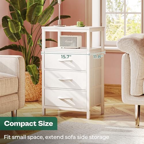 Huuger Nightstand with Charging Station, 27.6 Inch Bedside Table,Side Table - Image 3