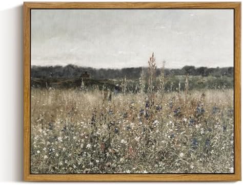 InSimSea Framed Canvas Wall Art Vintage Decor, Wildflower Field Canvas Wall Art Paintings Prints, Rustic Landscape Wall Decor for Bathroom Office Dining Room, 9"x11" by InSimSeaArt