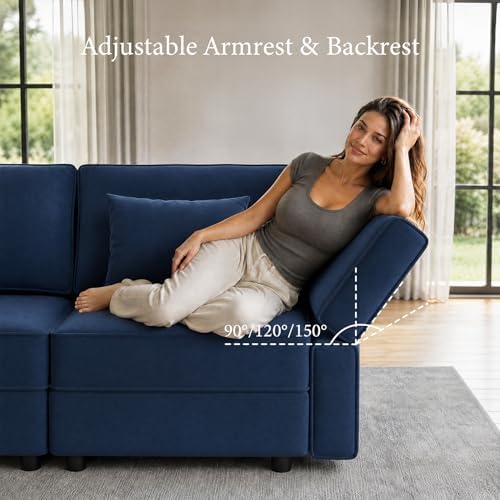 Vesgantti 92" 6 Seats L Shaped Modular Sectional Couch with Storage, Blue - Image 4