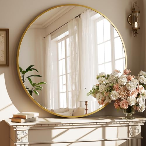 XRAMFY 40 Inch Round Mirror - Gold Circle Mirrors for Bathroom, Entryway by XRAMFY
