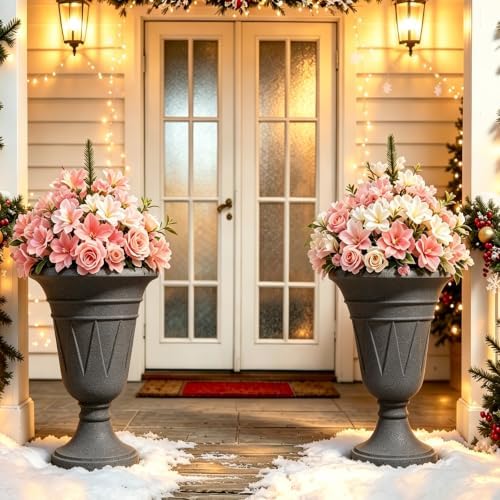 NicBex 24" Tall Urn Planters for Outdoor Plants Set of 2 - Grey Trophy - Image 6