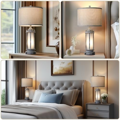 AIEAMPDO 25" Rustic Farmhouse Nightstand Lamp with 2 USB C+A Ports - Image 3