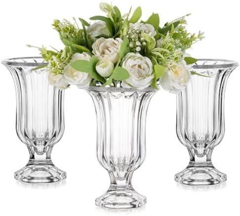 Glasseam 7.5In Tall Glass Vases for Centerpieces, Pedestal Vase for Flowers by Glasseam