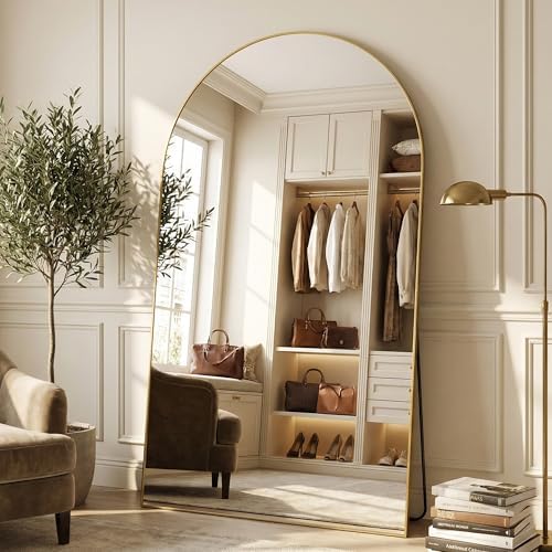 Suidia 72"x44" Arched Full Length Mirror with Stand, Full Body Mirror with Aluminum Frame, Freestanding/Leaning/Wall-Mounted, Floor Mirrors for Bedroom, Living Room, Entryway, Dressing Room, Gold - Image 3