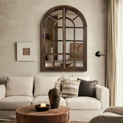 Farmhouse Window Mirror for Wall, 40”x28” Rustic Vintage Arch Mirror - Image 5