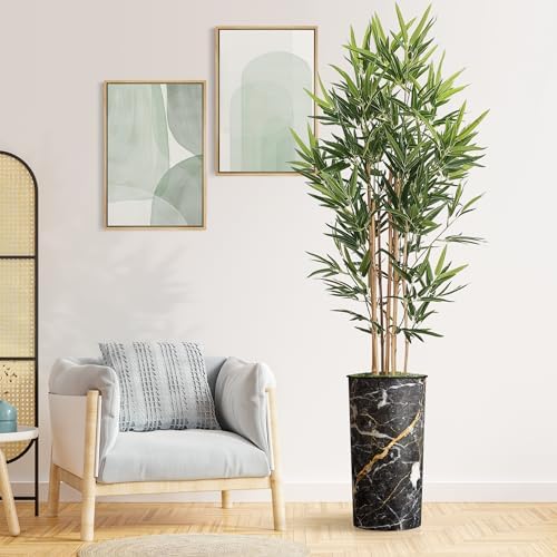 Artificial Tree in Modern Granite Effect Planter, Fake Bamboo Silk Tree for Indoor and Outdoor Home Decoration - 70" Overall Tall (Plant Pot Plus Tree) by SIGNWIN