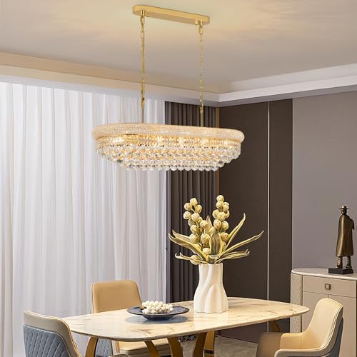 Gold Crystal Chandeliers for Dining Room，11-Lights L35.4 Inch - Image 2