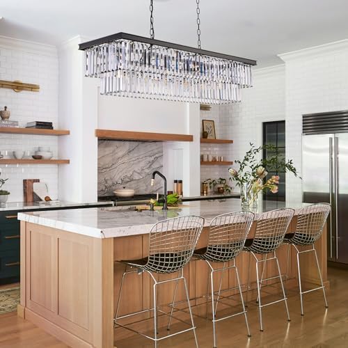 Wellmet Crystal Chandelier 47-inch, 11-Light Modern Rectangular Black Chandelier Ceiling Hanging for Dining Room, Linear Chandeliers Light Fixture for Living Room, Bedroom, Kitchen Island, Pool Table - Image 2