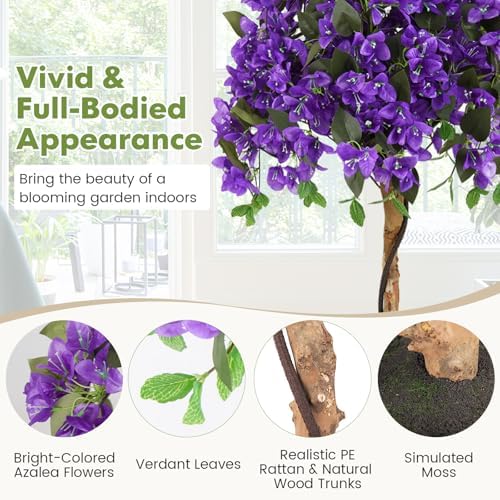 Goplus 53” Bougainvillea Artificial Tree, Faux Silk Flower Tree in Pot w/ 576 Flowers, 288 Leaves, Tall Fake Floor Plant, Artificial Plants for Indoor Outdoor Bedroom Living Room Decor, Purple - Image 4