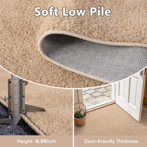2x6 Beige Solid Runner Rug Washable Non-Slip for Kitchen Hallway Bathroom - Image 4