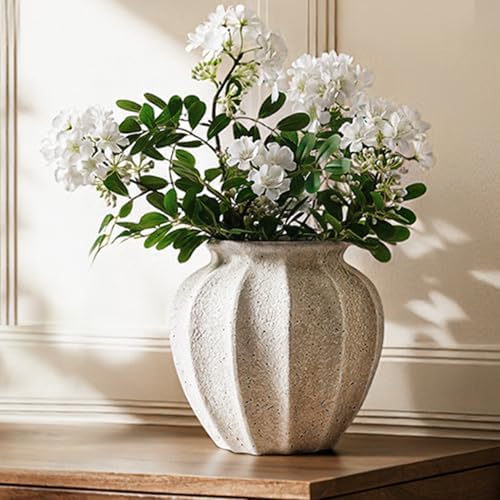 LE TAUCI White Ceramic Vase, 9.3-Inch Textured Flower Vase, Rustic White by LETAUCI