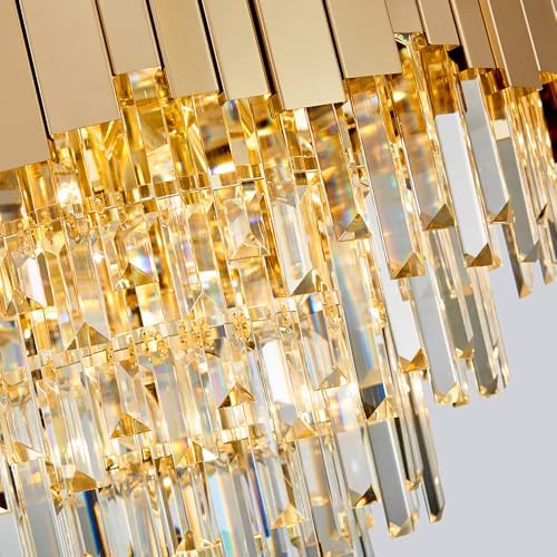 Crystal Chandeliers for High Ceilings 12-Light Modern Chandelier Large Gold Chandelier Light Fixture for Foyer,Living Room,Dining Room,Entryway Width-23.6 inch - Image 5