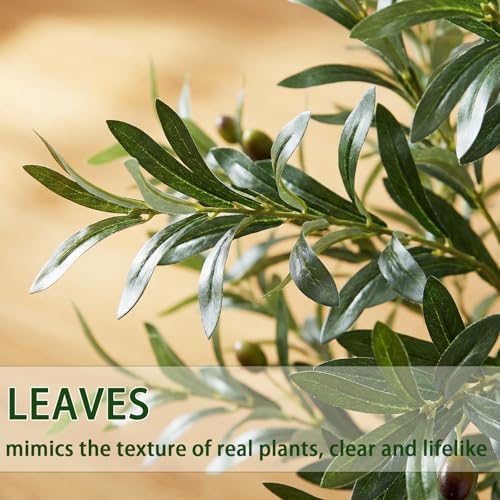 Olive Trees Artificial Indoor, 7FT Fake Plant in White Tall Planter - Image 4