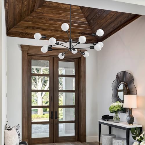 RUIYEY Modern Sputnik Chandeliers Light, 12-Light Black Chandeliers for Dining Room, E26 Height Adjustable Chandelier Ceiling Lighting Fixture for Farmhouse Kitchen Island Living Room Foyer - Image 6