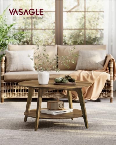 VASAGLE Round Coffee Table, 2-Tier Center Table with Storage, Tapered Legs - Image 2
