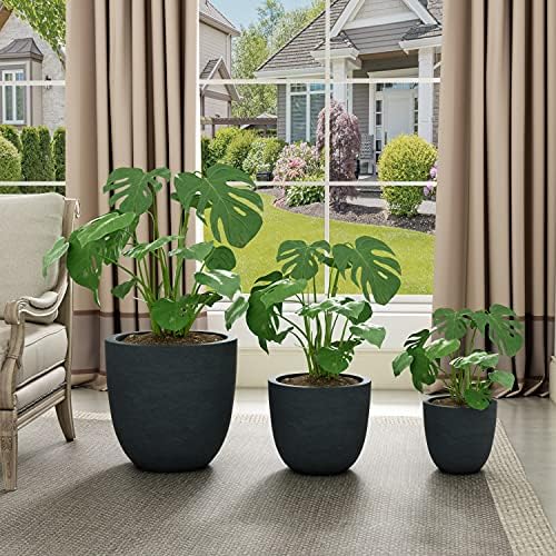 Kante Set of 3 Charcoal Concrete Bowl Planters 18" 14" 10" Dia - Image 2