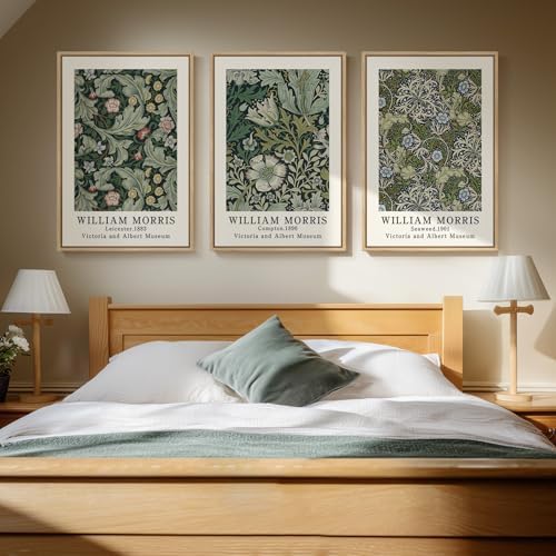 Large Framed William Morris Vintage Green Wall Art for Living Room, 3 Piece - Image 4