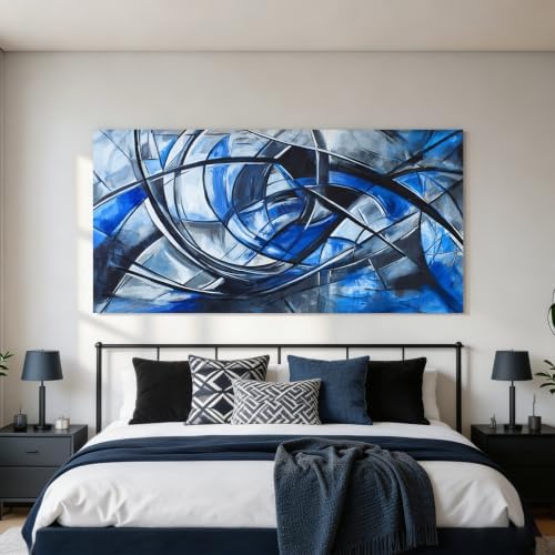 Abstract Wall Art Decor Modern Wall Art Pictures for Living Room Abstract Canvas Art Wall Decor Large Blue Wall Art Prints Artwork for Walls Black and White Wall Art Decor Home Office Decor 24" X 48" - Image 2