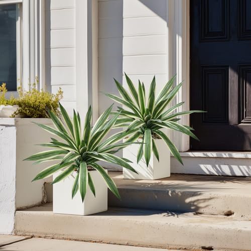 Artificial Agave Plant Fake Agave Planters for Indoor Outdoor Faux Agave Plants Real Touch Realistic Greenery for Home Living Room Office Bathroom Garden Front Porch Patio Decor (19inch-2 Pcs White) by Yarmare