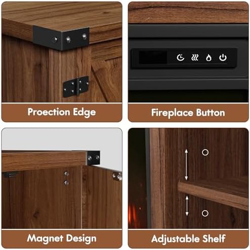 YESHOMY 58 Inch Fireplace TV Stand for TVs up to 65 Inch, Brown - Image 6