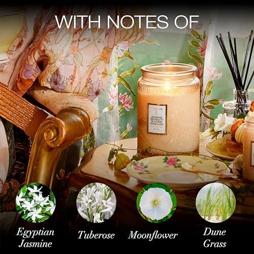 Voluspa Jasmine Midnight Blooms Large Scented Candle Jar 18 Oz, 100 Hr Burn - Image 3