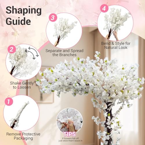 6FT Artificial White Cherry Blossom Tree, Faux White Cherry Blossom Tree with Dense Flowers and Sturdy Base, Indoor Fake Sakura Plant for Home Decor Living Room Office Wedding Party Event - Image 5